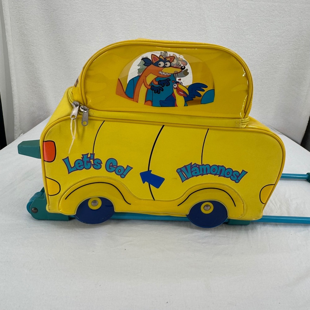 Vintage 2000s Dora the Explorer Rolling Duffle Bag Yellow School Bus Y2K Luggage